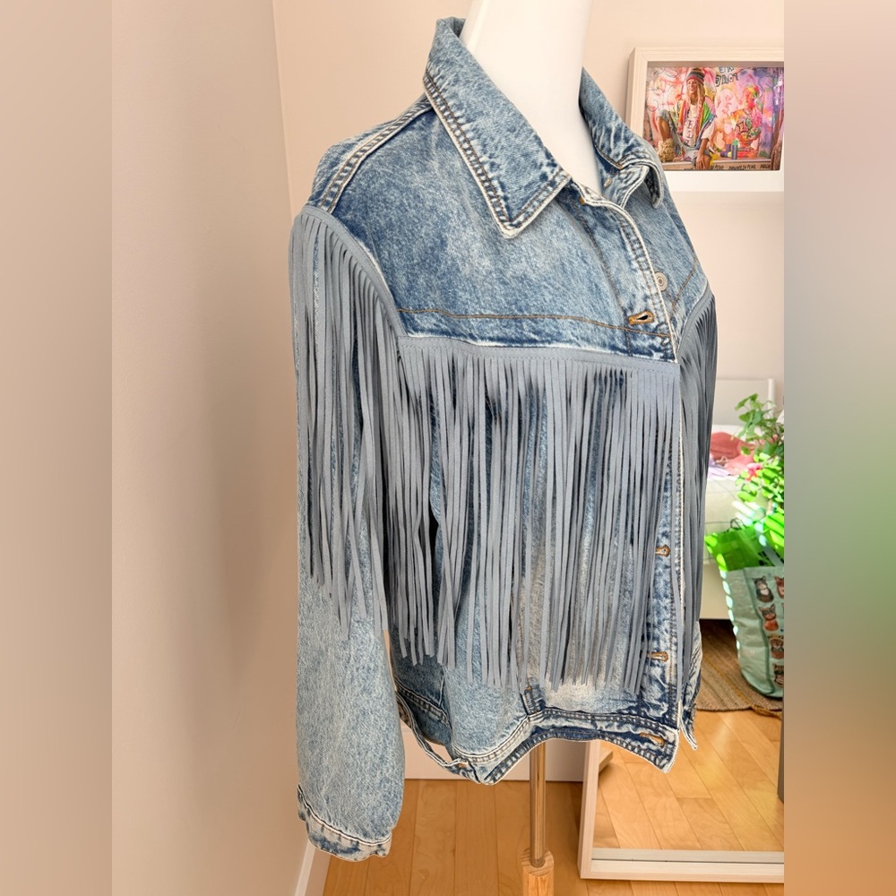 FREE PEOPLE We The Free After Hours Fringe Denim Jacket - Picture 7 of 12